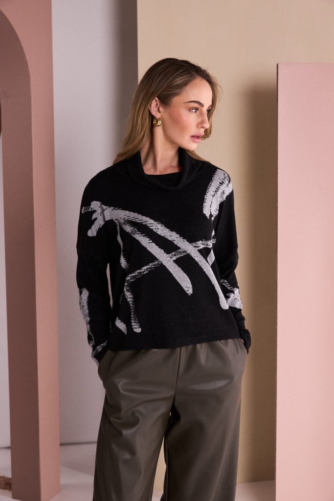 Naya Brush Stroke Print High Neck TopNaw26202