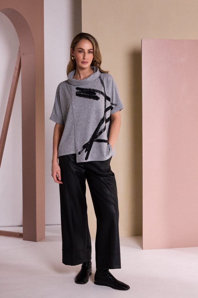 Naya Wide Leg Leatherette Trouser With Hem Panel Naw26296