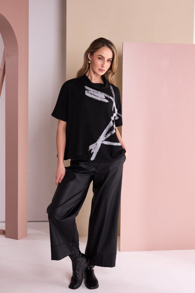 Naya Wide Leg Leatherette Trouser With Hem Panel Naw26296