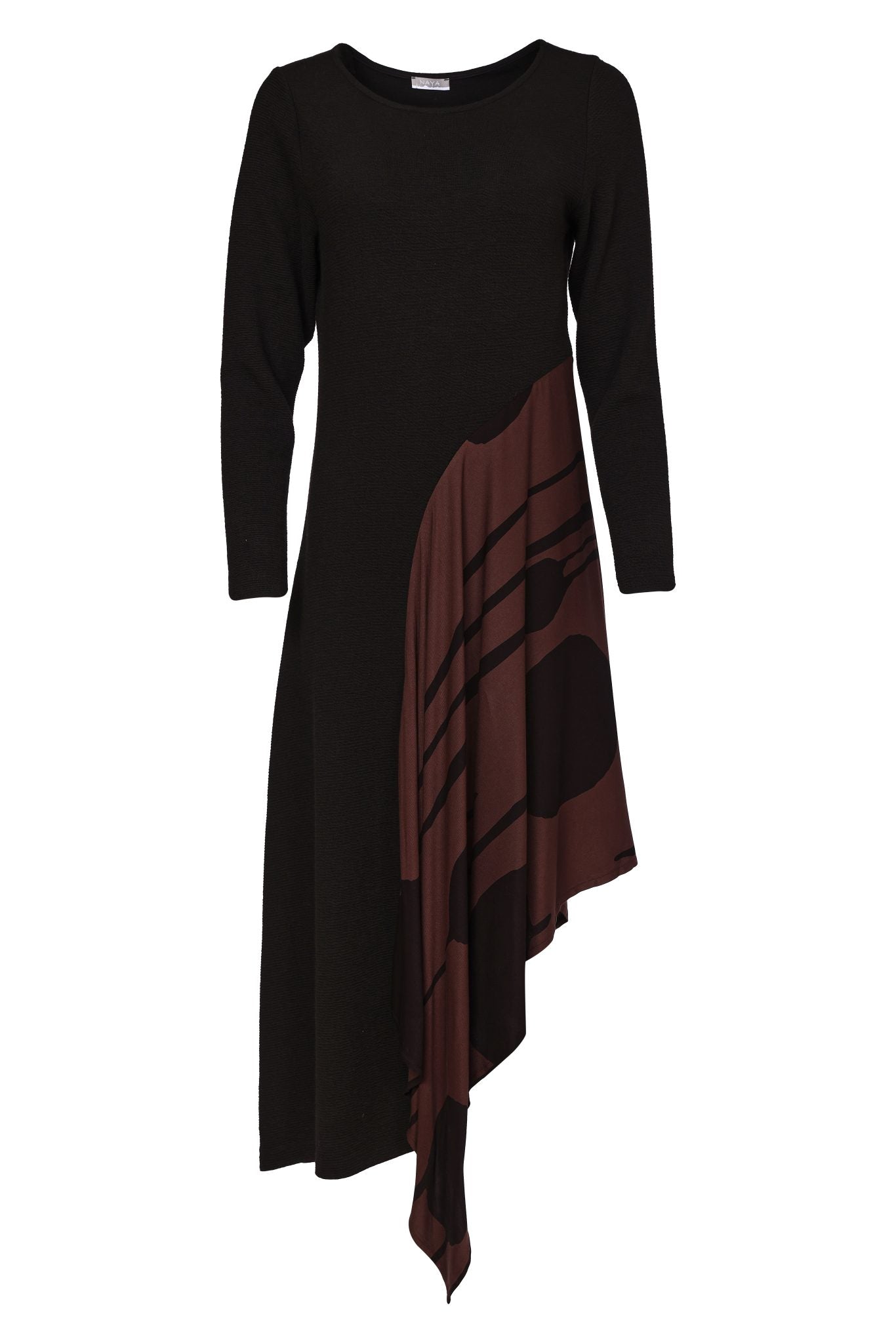 Naya Round Neck Dress With Curved Print PanelNaw26218