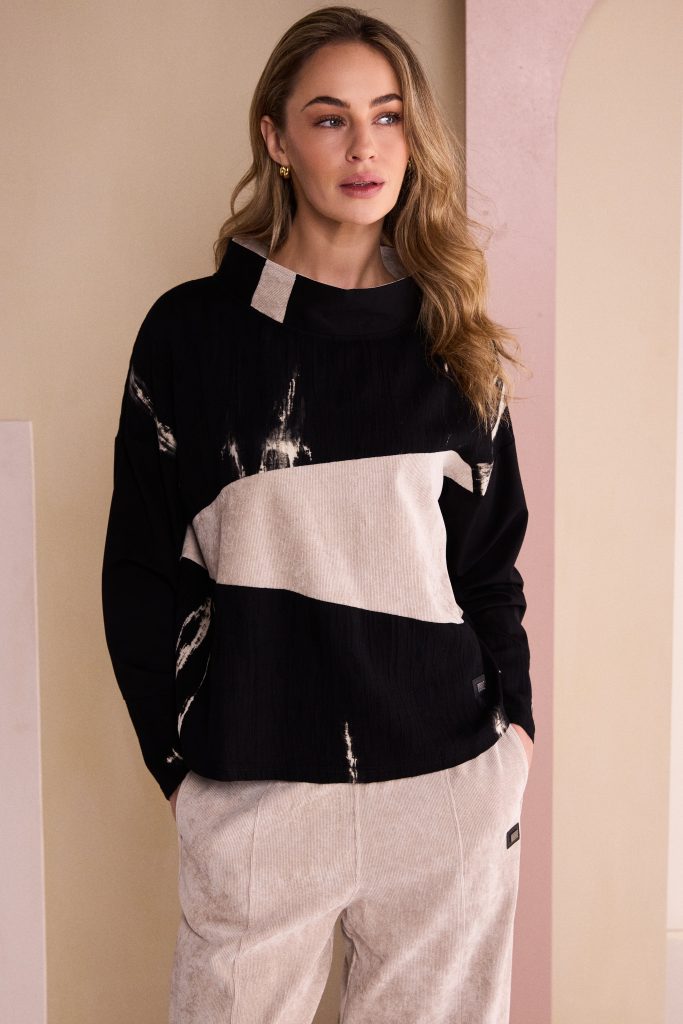 Naya High Neck Top With Cord Angle Section Naw26243