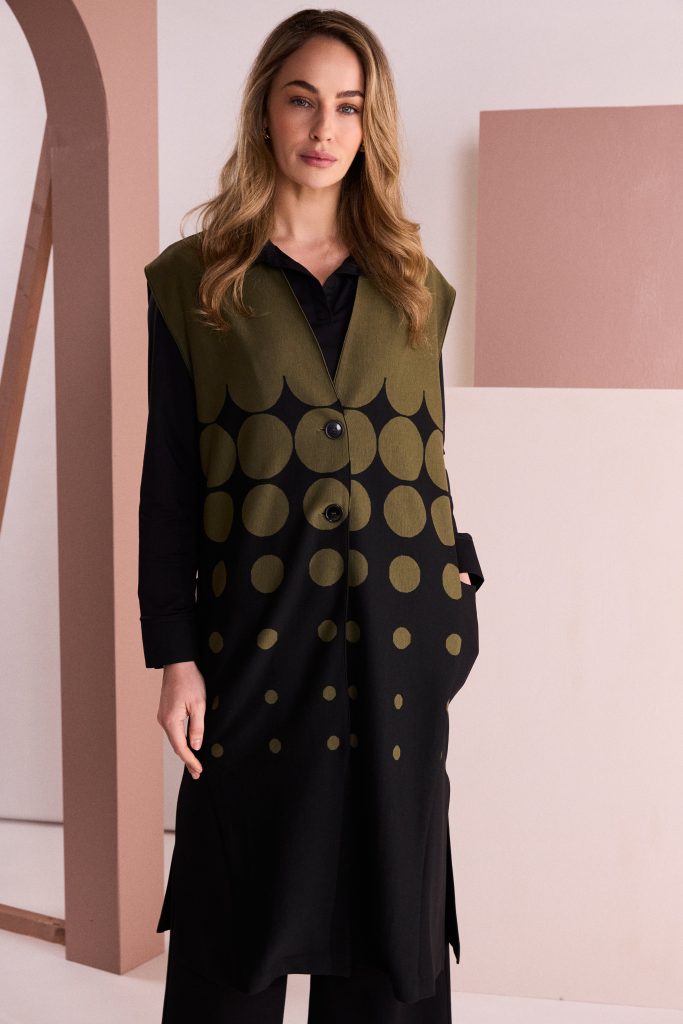 Naya Spot Border Print Long Line Waistcoat Naw26267