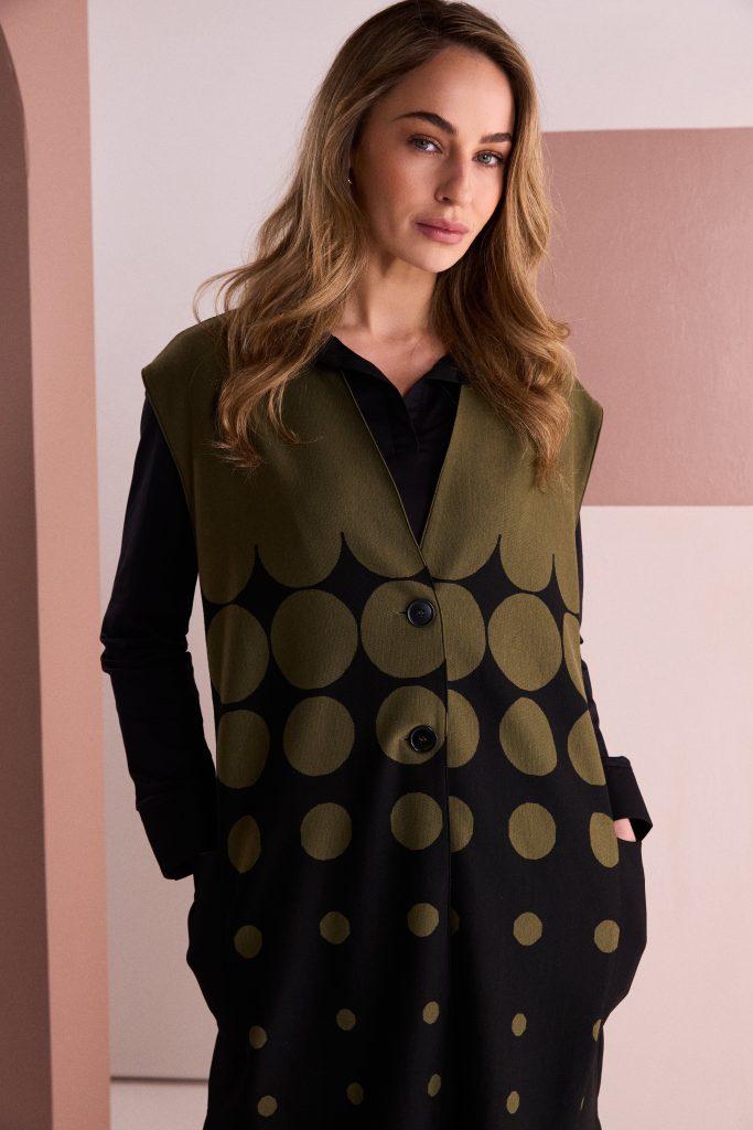 Naya Spot Border Print Long Line Waistcoat Naw26267