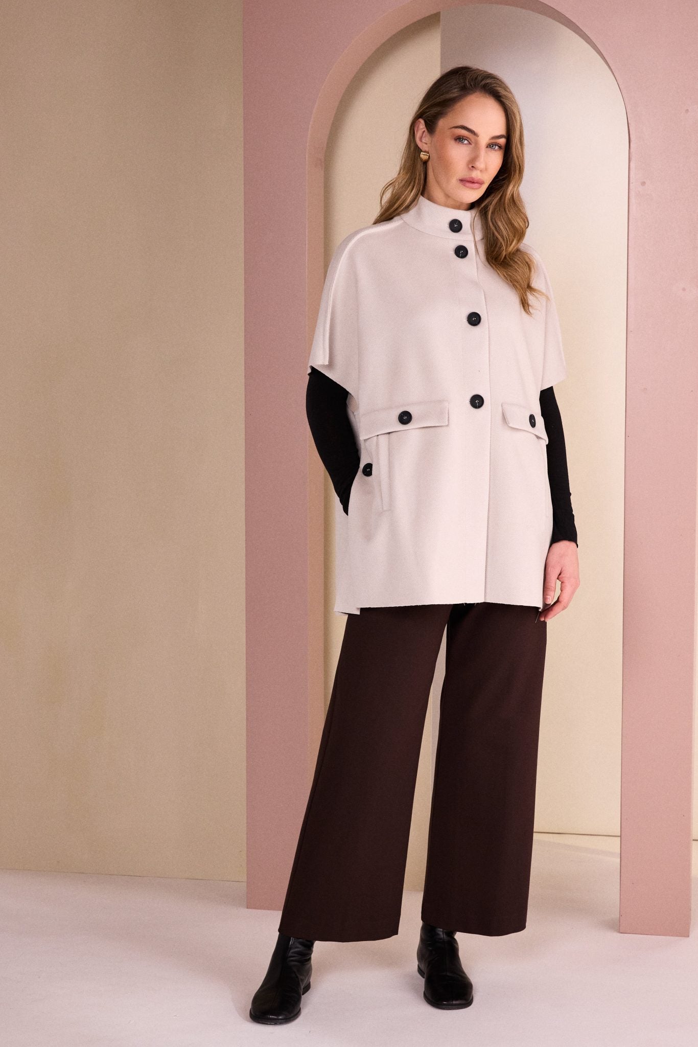 Naya High Neck Button Through Jacket With Pocket Flap Naw26293