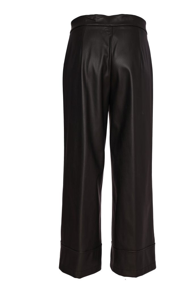 Naya Wide Leg Leatherette Trouser With Hem Panel Naw26296