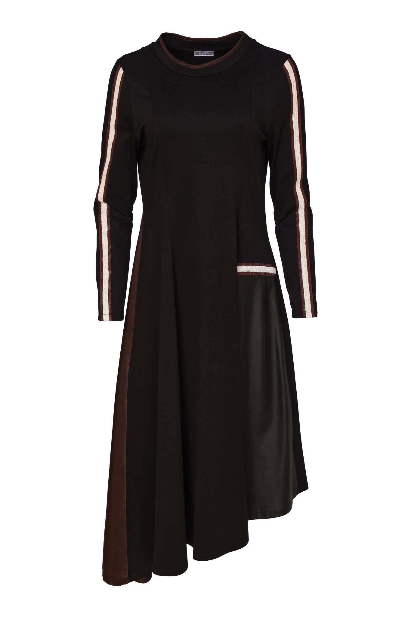 Naya High Neck Dress With Print Pocket And Metallic Trim Naw26314