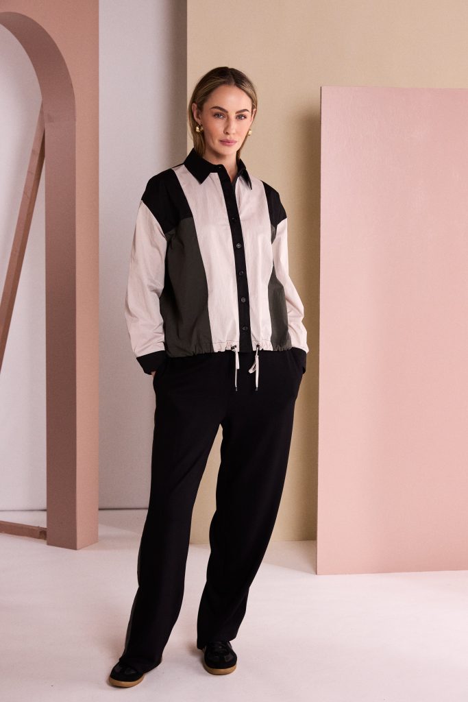 Naya Button Through Drawstring Hem Top With Contrast Sections Naw26325