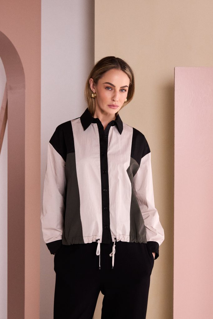 Naya Button Through Drawstring Hem Top With Contrast Sections Naw26325