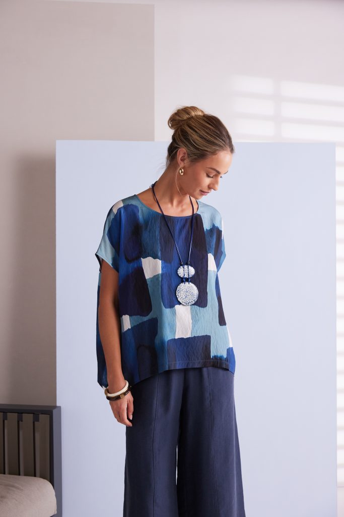 Naya Patchwork Print Round Neck Top Npa26270