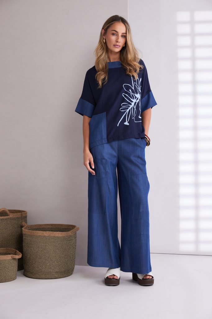 Naya Wide Leg Denim Look Trouser With Pockets Npa26272