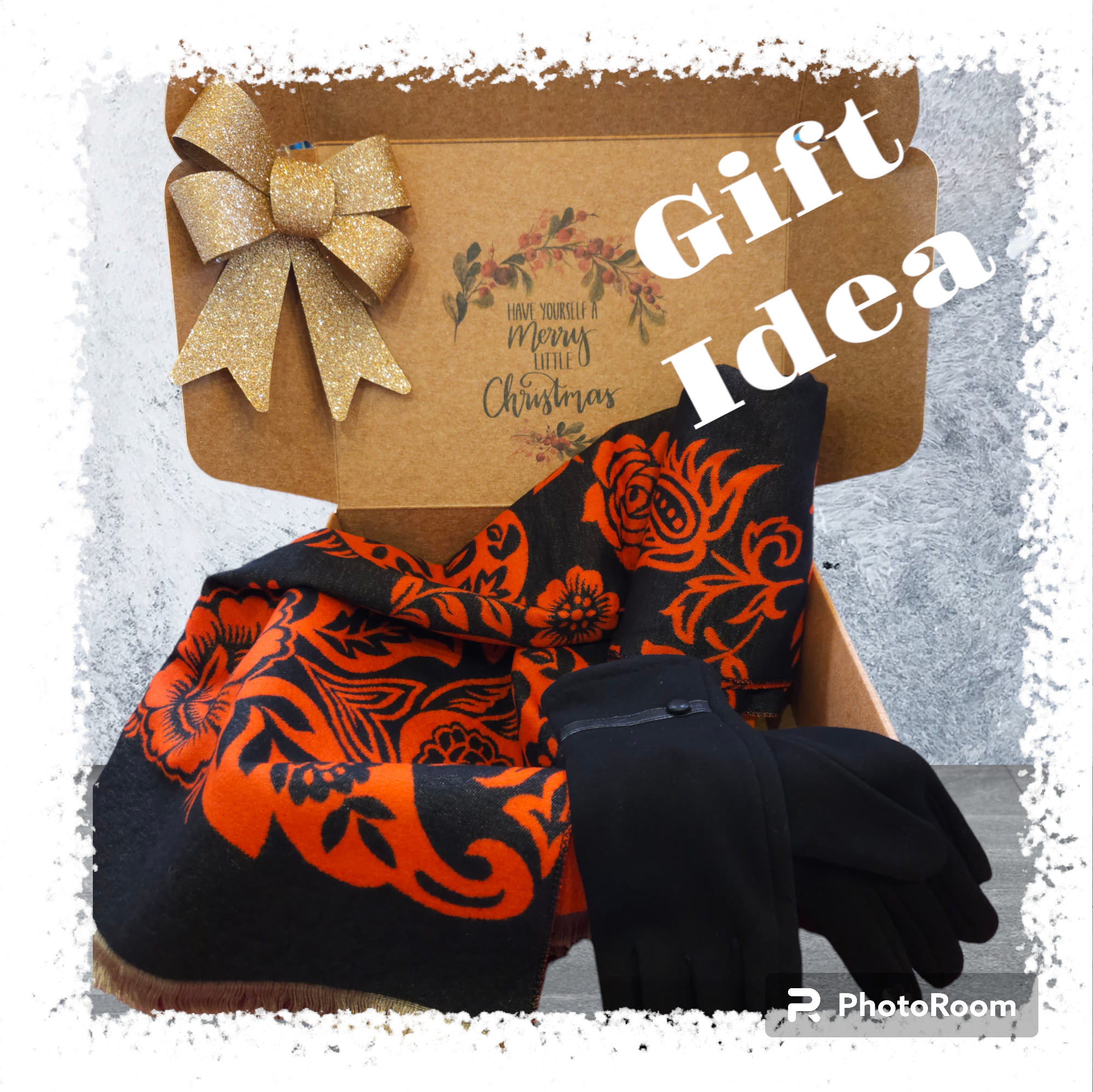 Natalie Gift Box 🎁Luxury Cashmere blend large scarf and Gloves. red and black