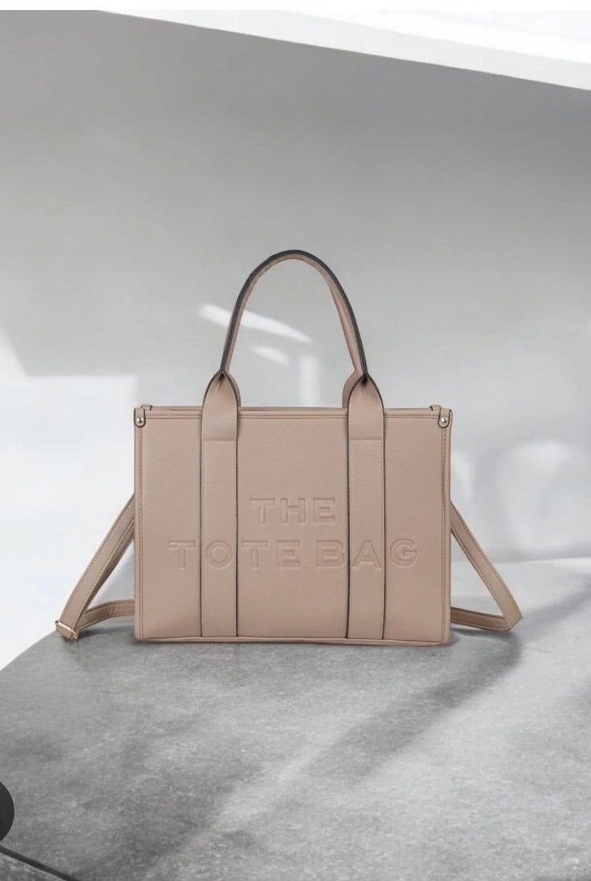 Roisins Accessories Large "The Tote Bag" Faux Leather Taupe or Navy