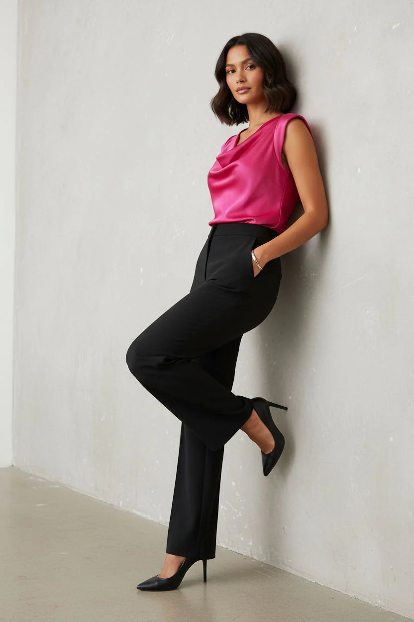 Marc Angelo Mia Satin Cowl neck top in Cerise Pink 1132/7214
