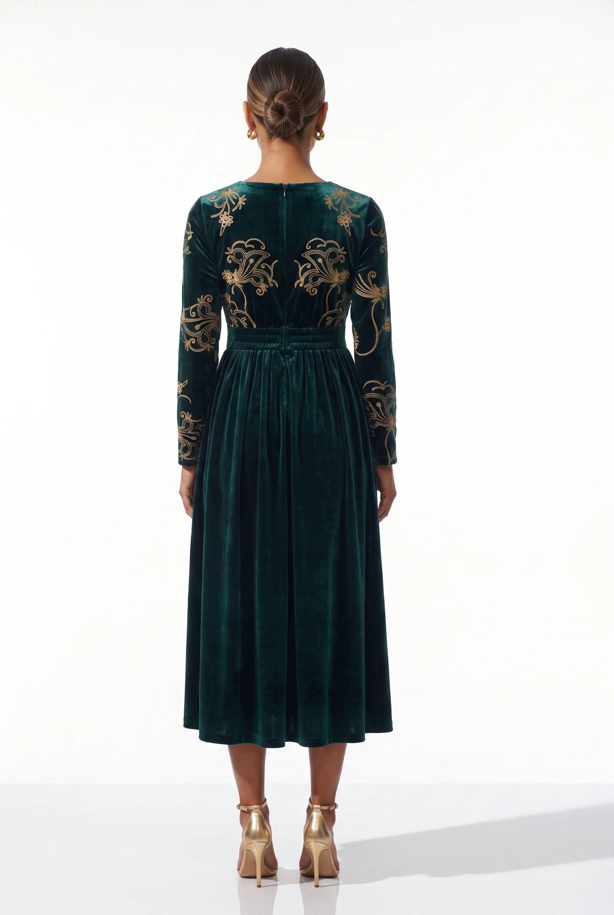 Marc Angelo Velvet Embroidered Midi Dress Black, Green or Burgundy 81188