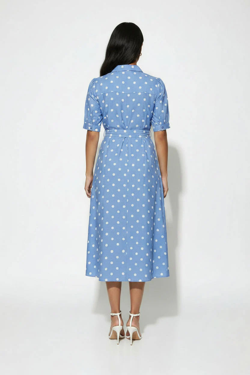Marc Angelo Polka Dot Midi Shirt Dress in Blue Ma81209
