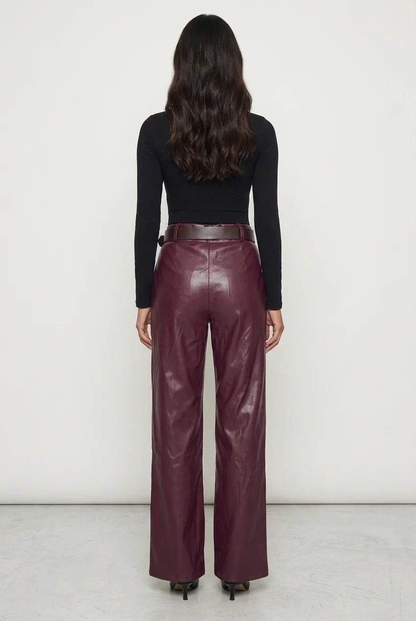 Marc Angelo Belted Wide-Leg Faux Leather Trousers