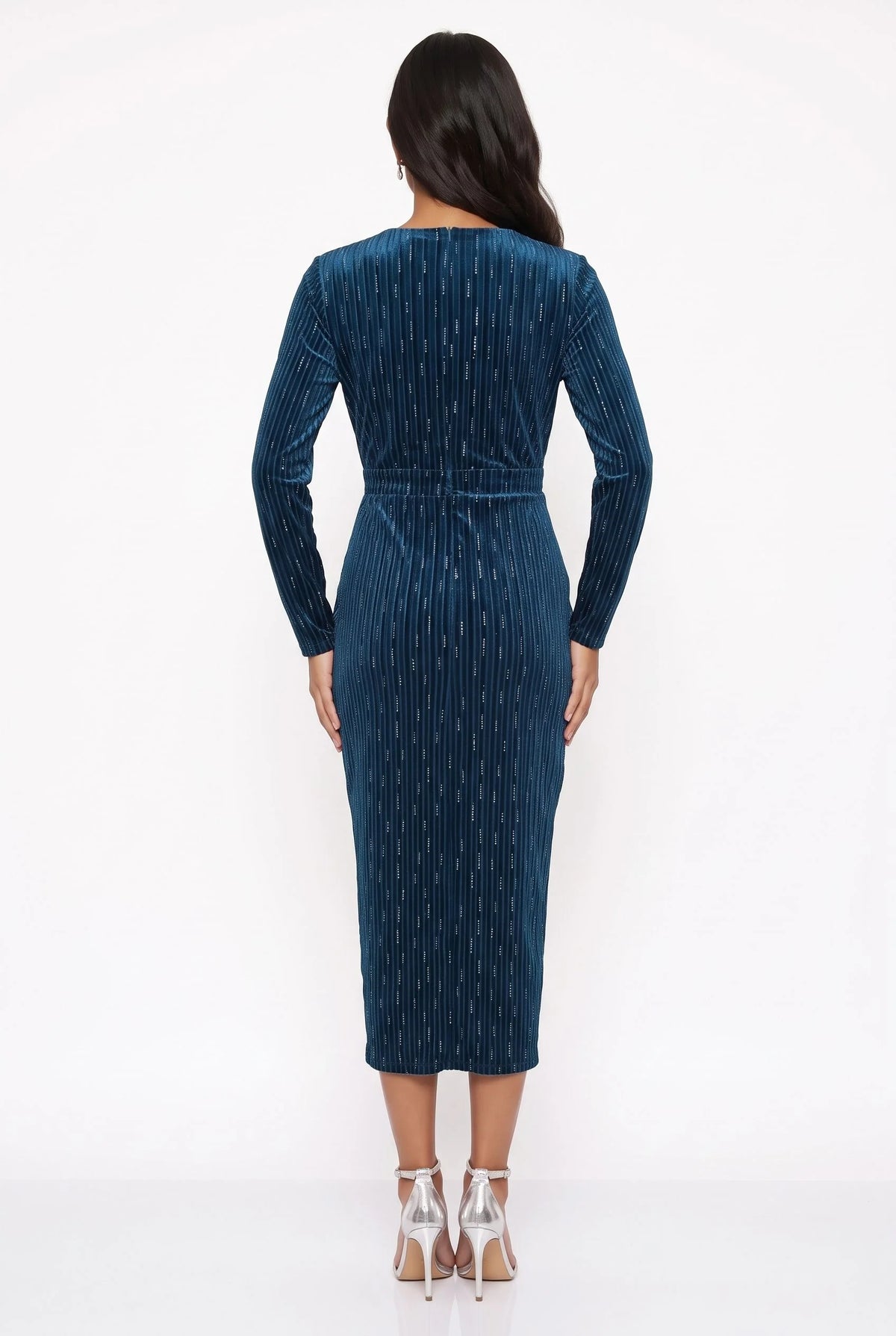 Marc Angelo Velvet Sequin Midi Dress in Teal