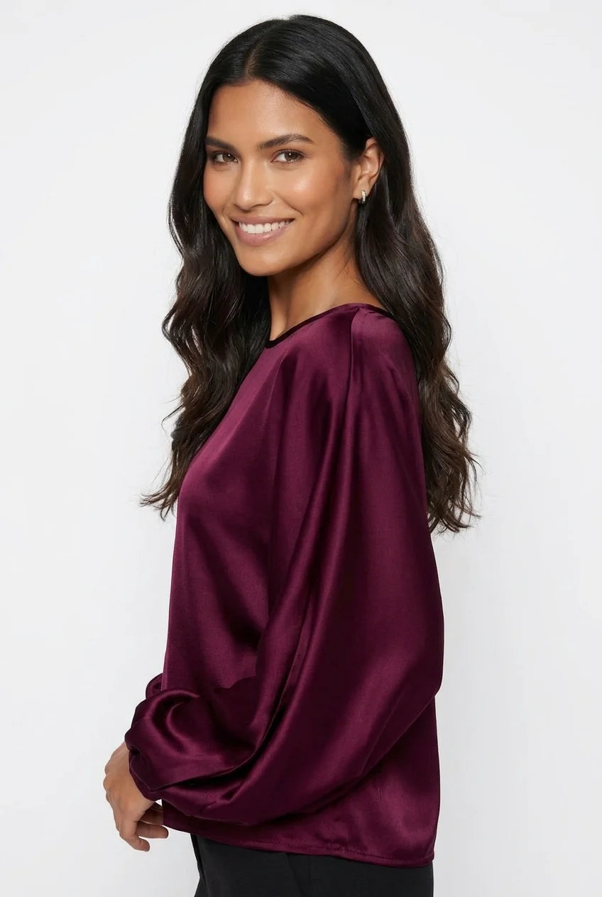 Marc Angelo Satin Blouse with Soft Gathered Sleeves