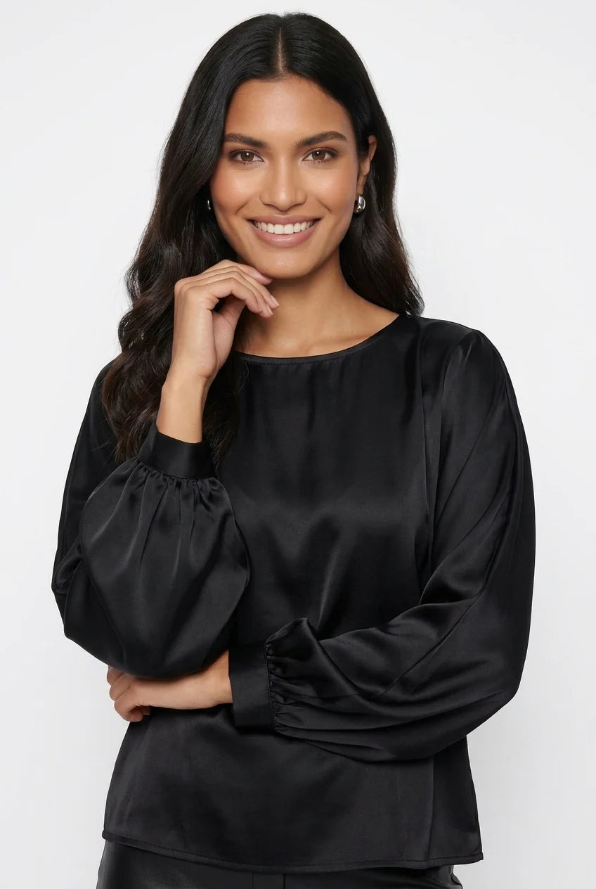 Marc Angelo Satin Blouse with Soft Gathered Sleeves