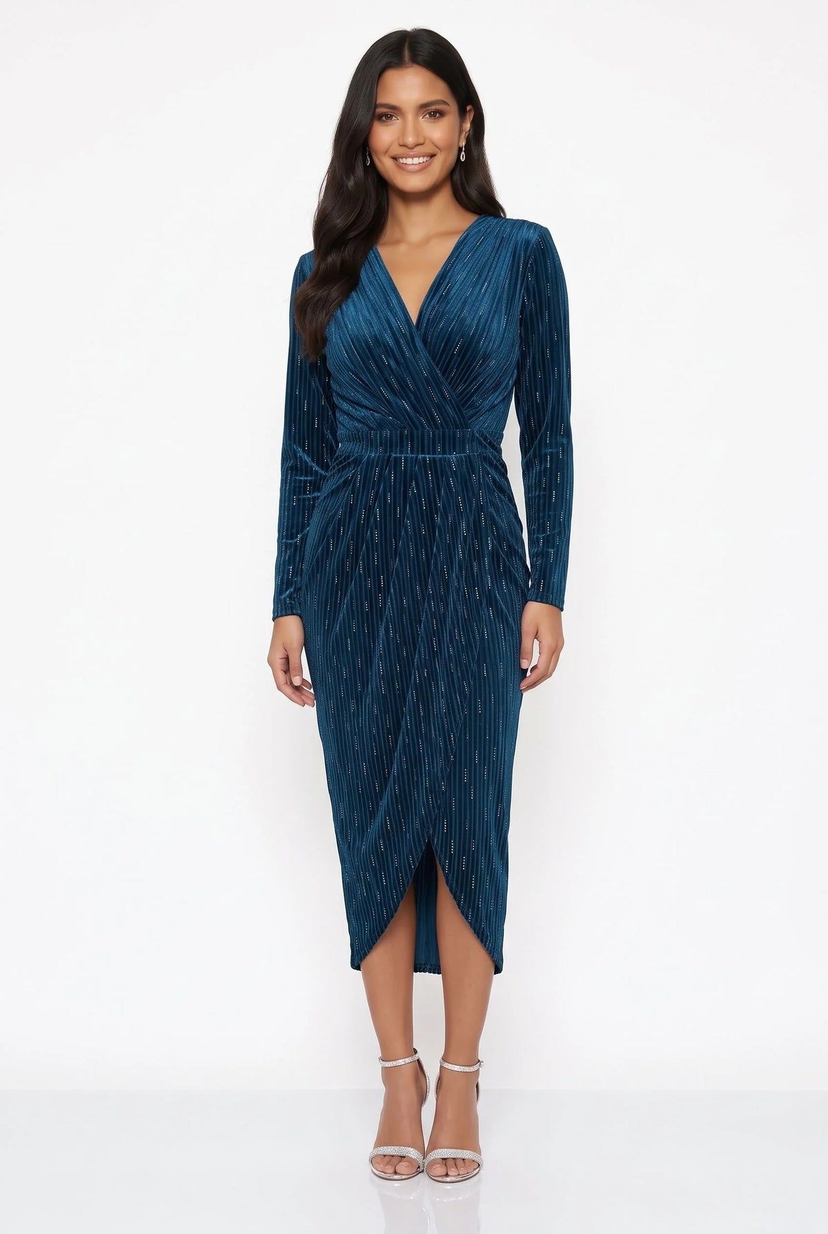 Marc Angelo Velvet Sequin Midi Dress in Teal