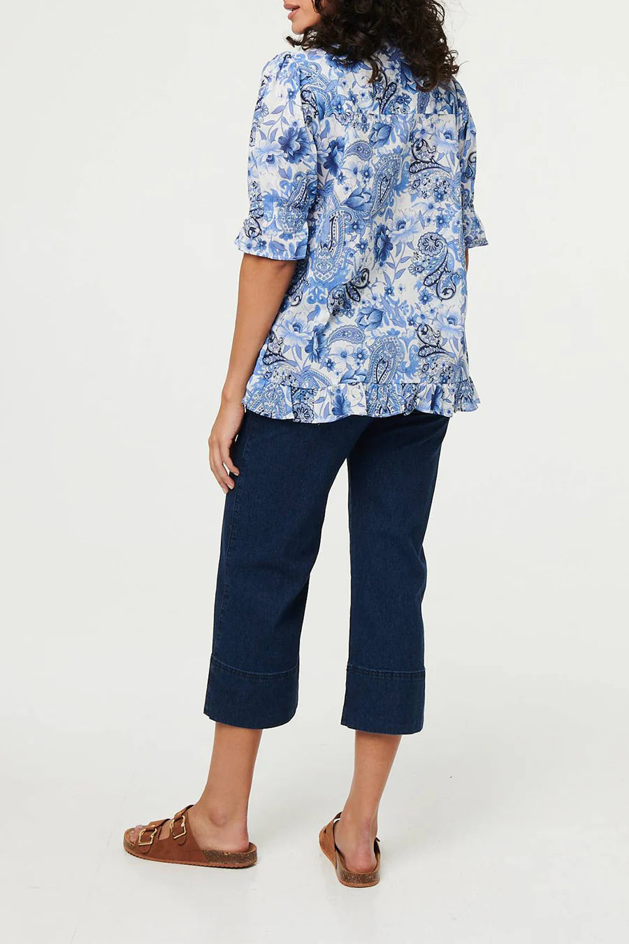 Cotton Paisley 1/2 sleeve shirt with frill hem