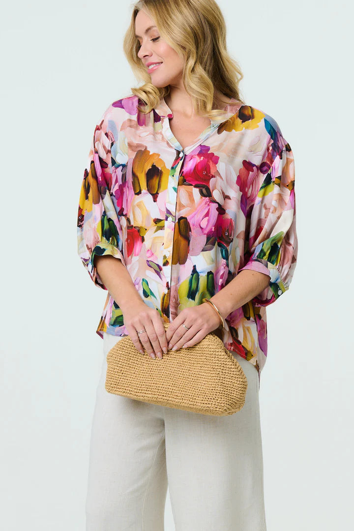 Stella Morgan brushstroke print 3/4 sleeve shirt T520123