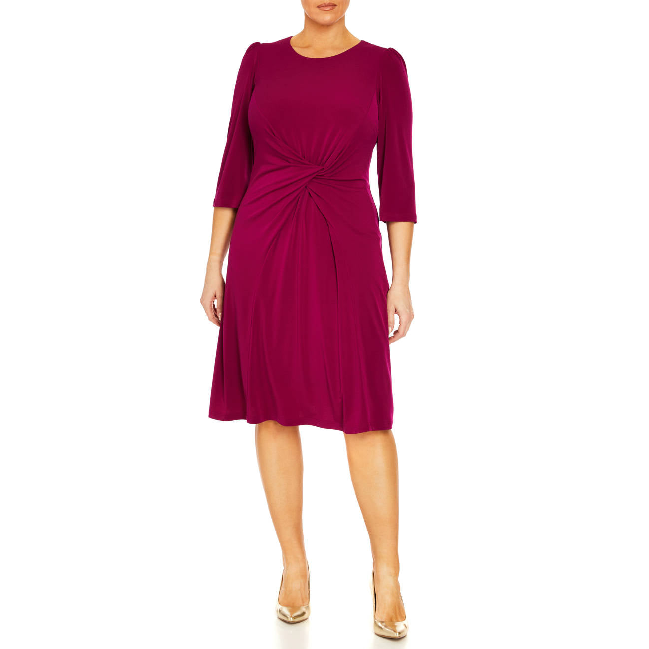 Tia Knot Waist Jersey Dress in Bordeaux Red 78700