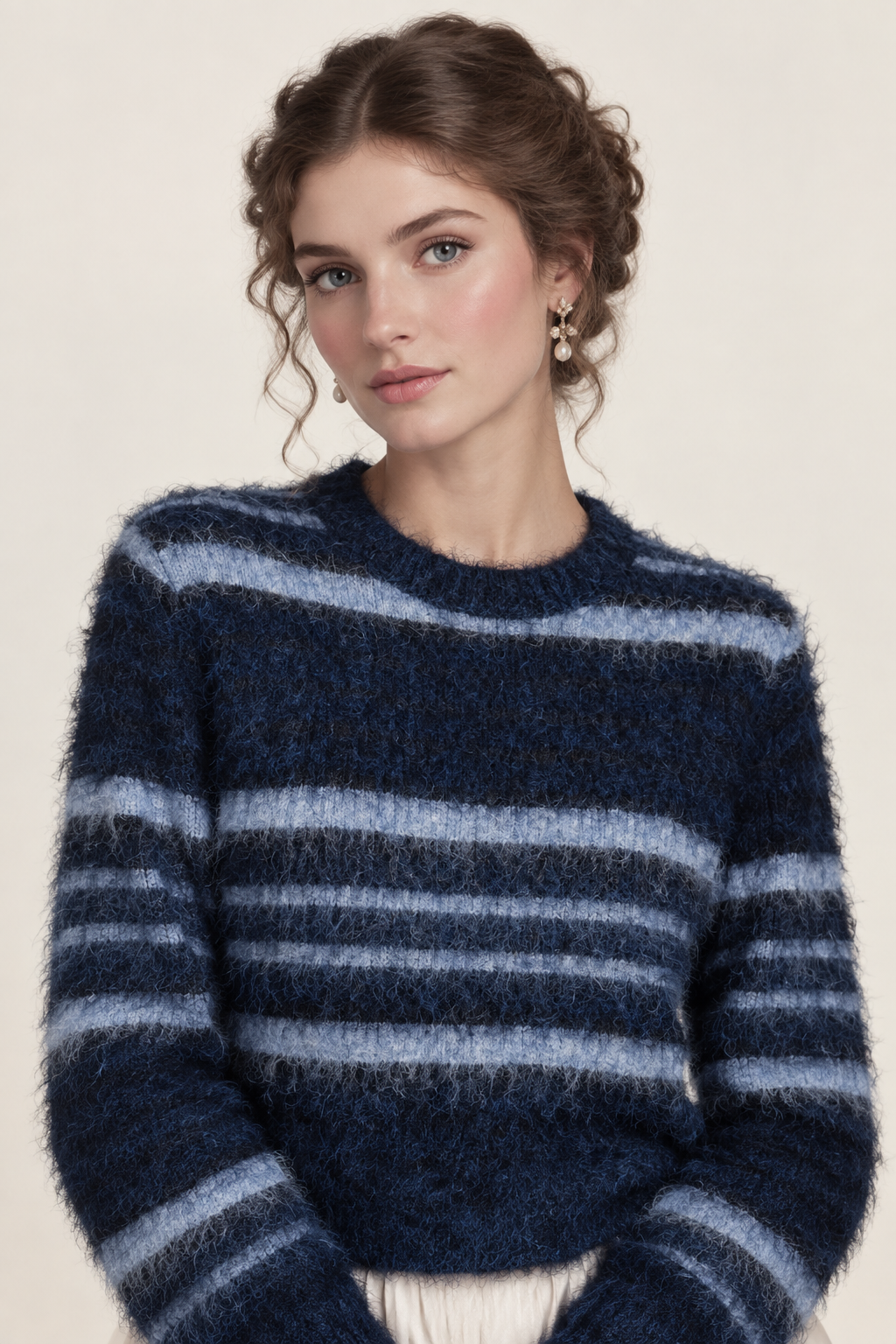 Free/Quent featheryarn roundneck jumper with stripes 211719