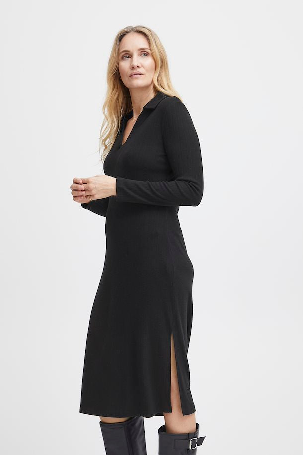 DBiggins Black 20612502 knit dress Fransa with collar Ribbed –