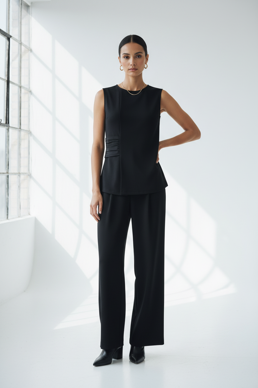 Black Sleeveless Top on Model