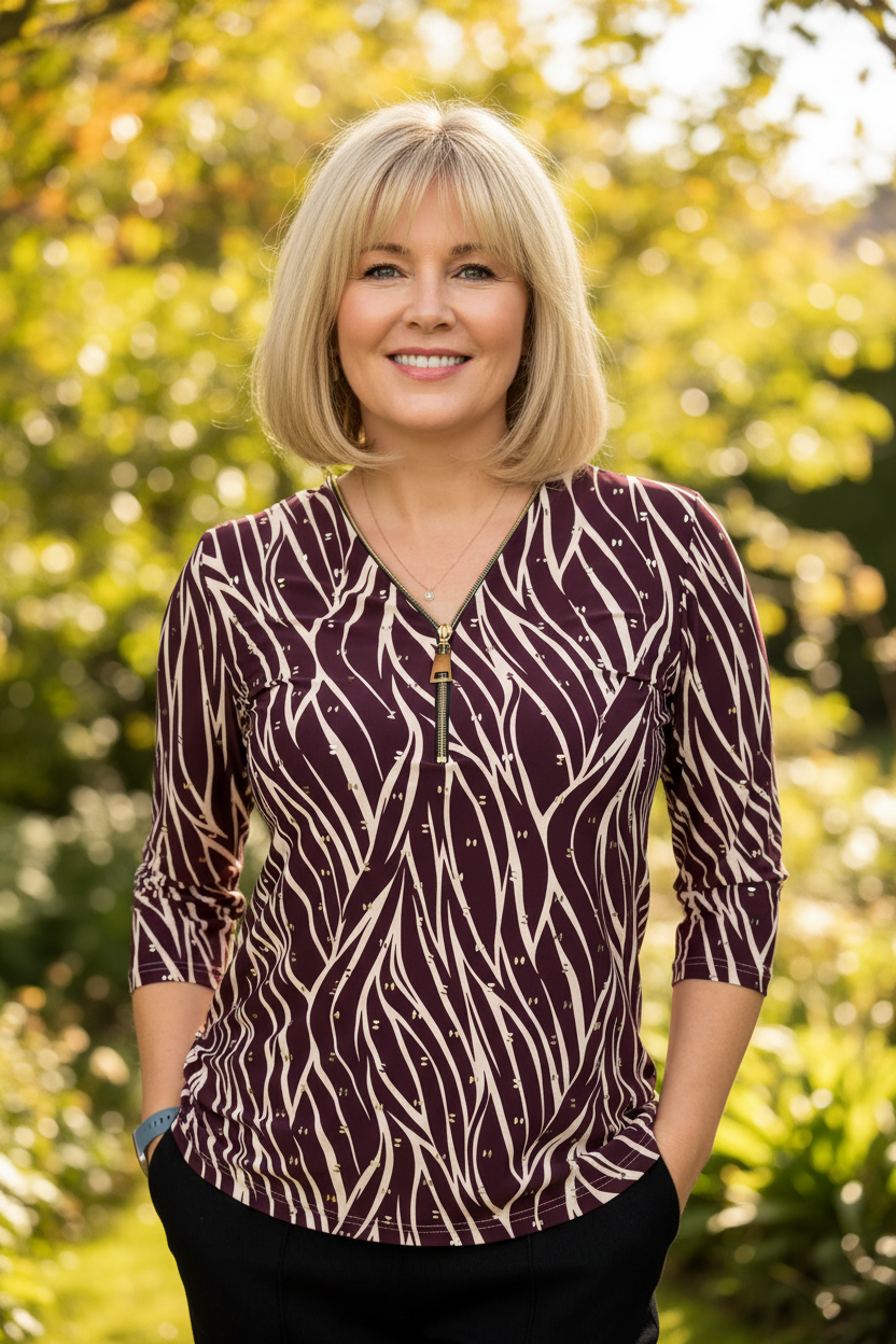 Burgundy wave stripe zip top - fresh attempt
