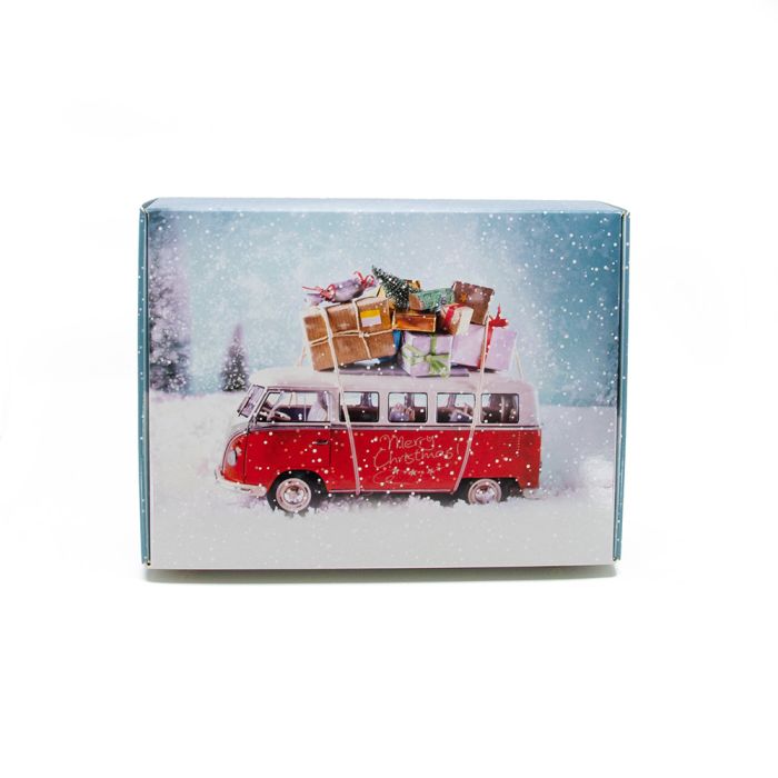 Winter Warm Gift Box - Navy Faux Leather Gloves and watercolour scarf