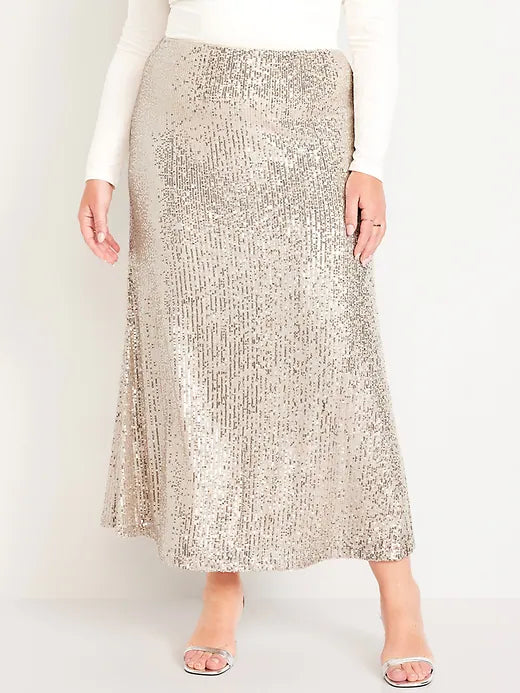 Sequin Midi Skirt. Gold, Brown or Black