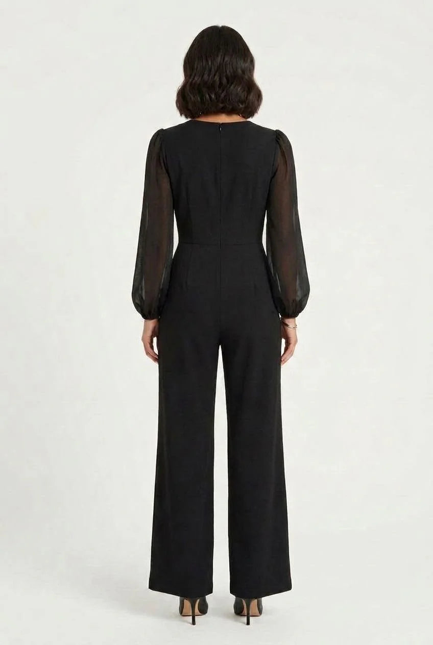 Stella Morgan Sheer Sleeve Wide leg jumpsuit Js182270