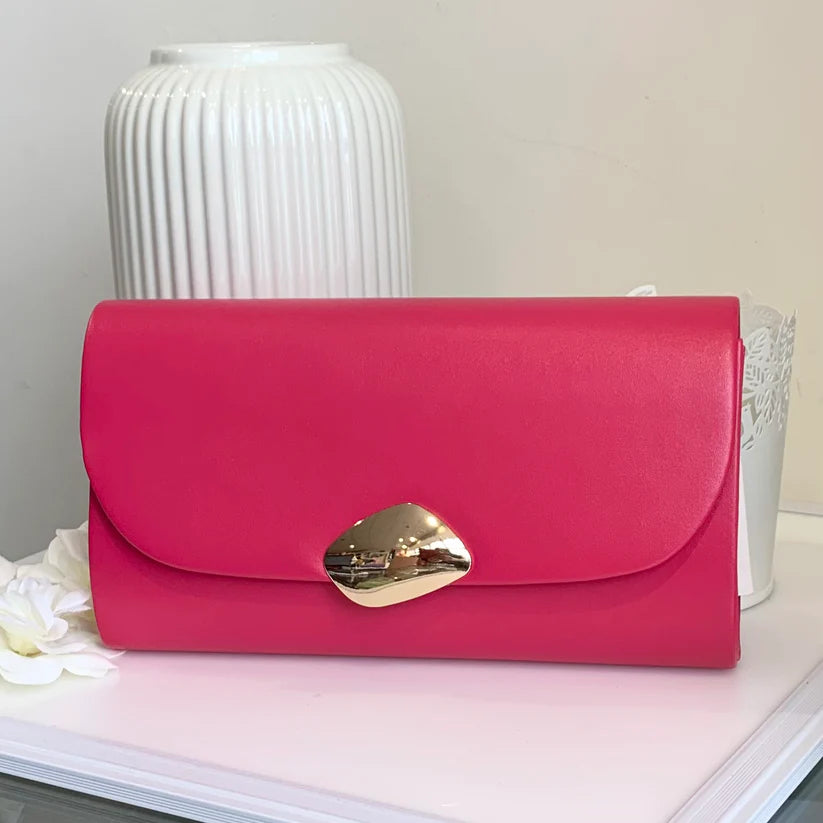 Faux leather clutch bag with gold clasp