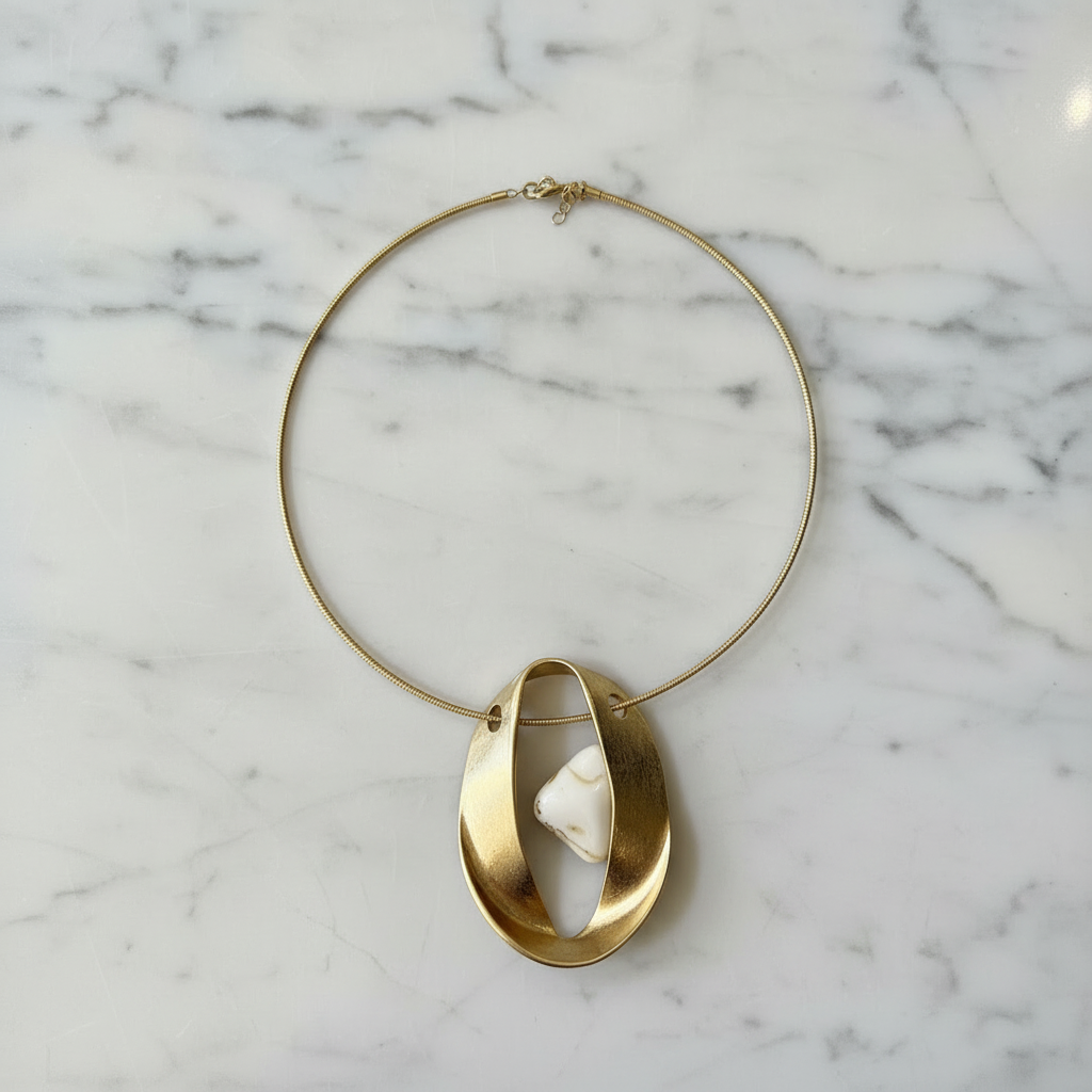 Gold Statement Choker Necklace Flat Lay Straight