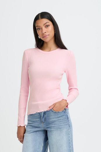Byoung Cotton Long Sleeve Rib Top in Offwhite or Pink 20818494