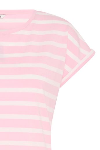 Fransa Short Sleeve Round Neck Tee in Baby pink stripe 20809561 Pink