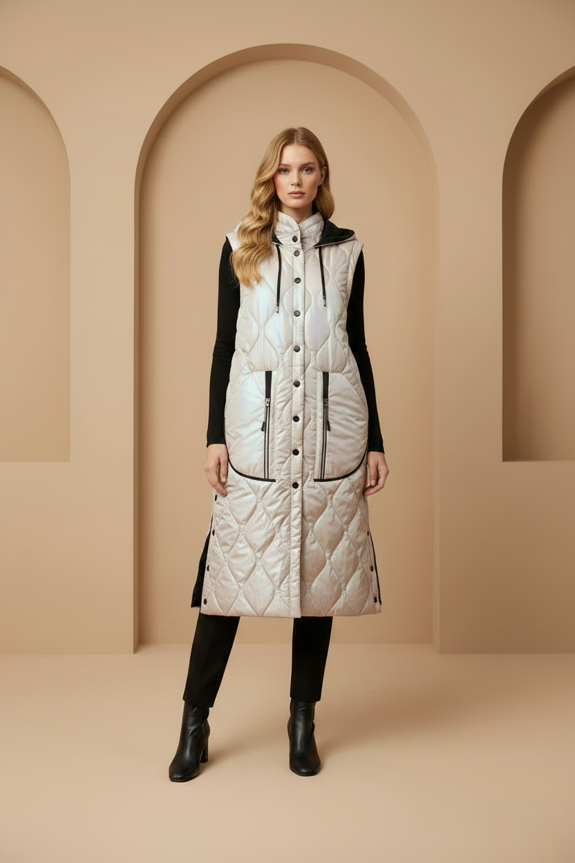 Naya Long Quilted Waistcoat With Zip Pocket Naw26353