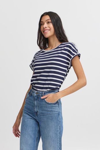 Byoung Round Neck Short Sleeve stripe T Shirt in Pink or Navy 20809561