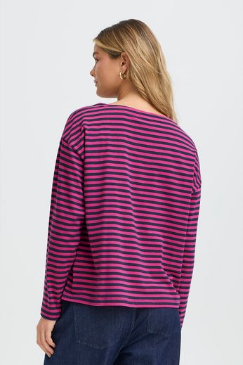 Fransa Cotton Long Sleeve T Shirt in Navy Berry mix 20617658