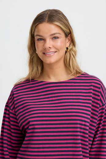 Fransa Cotton Long Sleeve T Shirt in Navy Berry mix 20617658