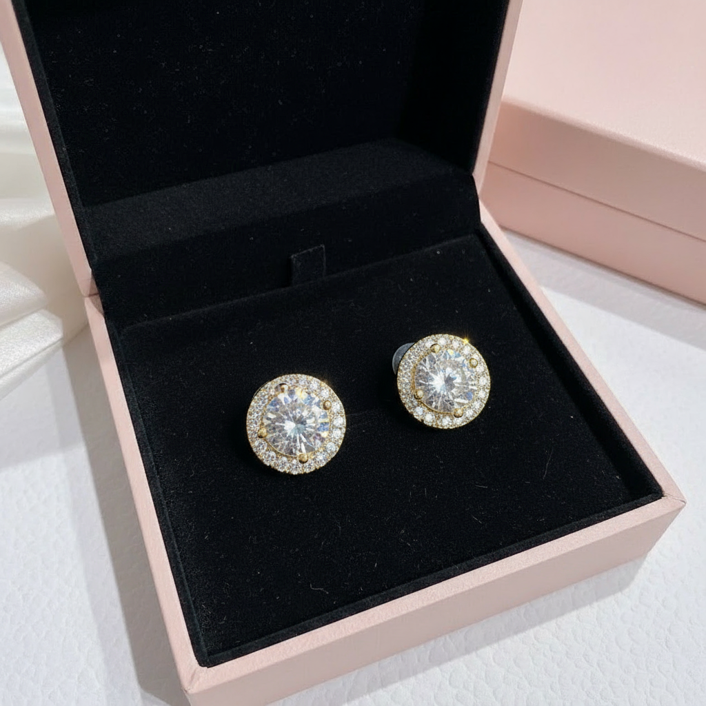 Clip on Halo Earrings in Gold Or Silver boxed