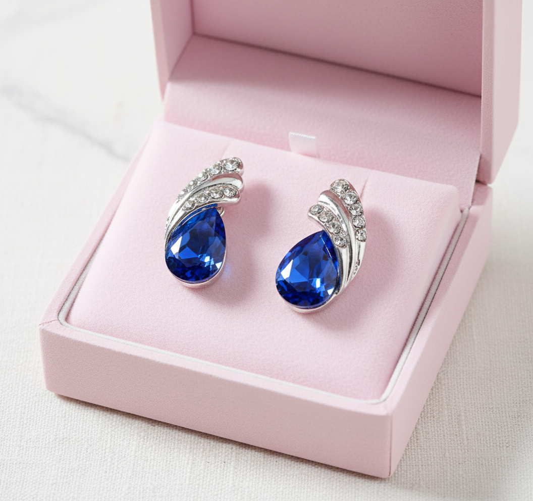 Clip on Sapphire and Diamante Earrings Ec75