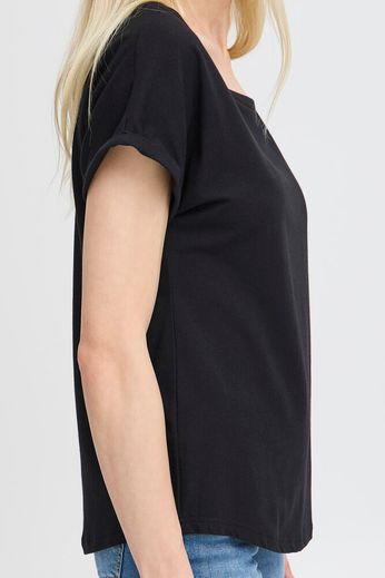 Fransa Round neck Cap sleeve basic Cotton Blend T Shirt in Navy 20804205
