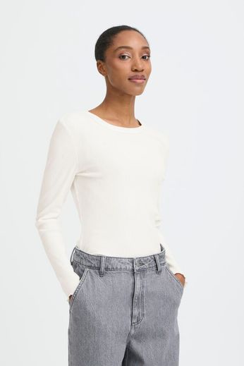 Byoung Cotton Long Sleeve Rib Top in Offwhite or Pink 20818494
