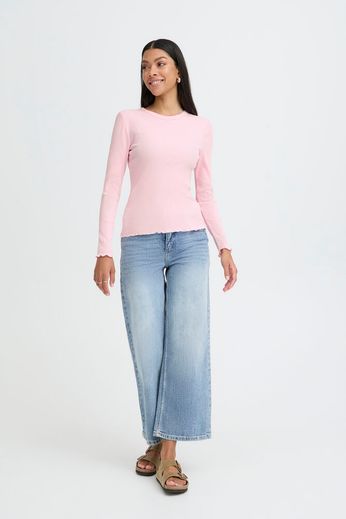 Byoung Cotton Long Sleeve Rib Top in Offwhite or Pink 20818494