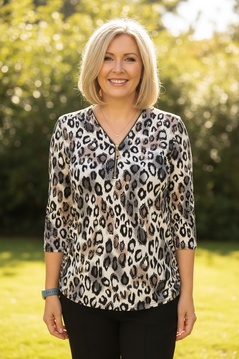 Leopard zip top - full top visible