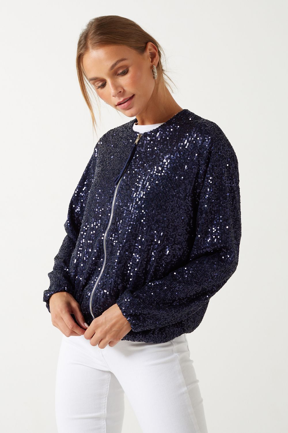 Marc Angelo Sequin bomber jacket in Navy Ma3501
