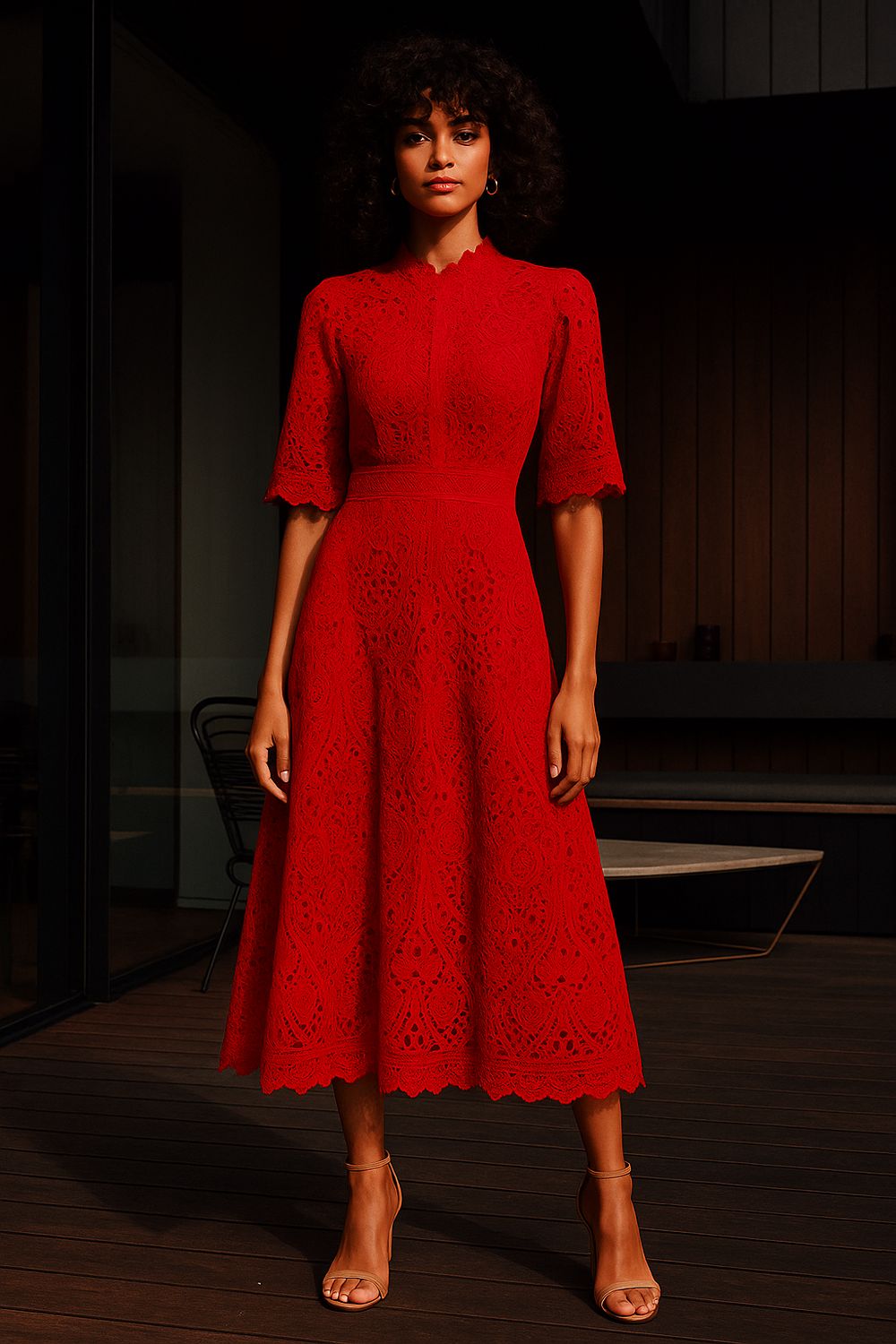 Emma Lace Dress in Deep Rich Red